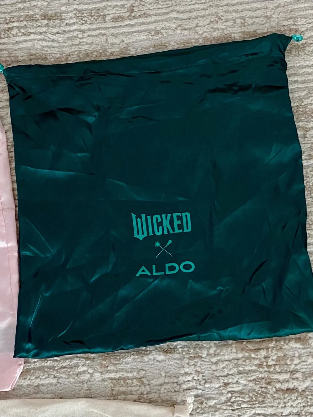 Aldo Satin Wicked Dust Bag Pair in Pink and Teal and Tecovas